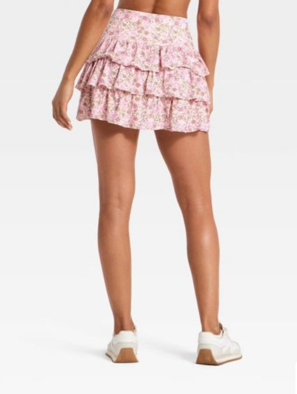 JoyLab Women's Layered Ruffle Skort, M- Pink Floral - Picture 3 of 4